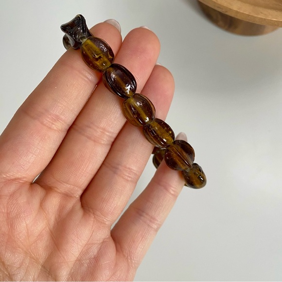 3/$20 Hand Blown Honey Brown Murano Glass Beads Bracelet - Picture 3 of 5